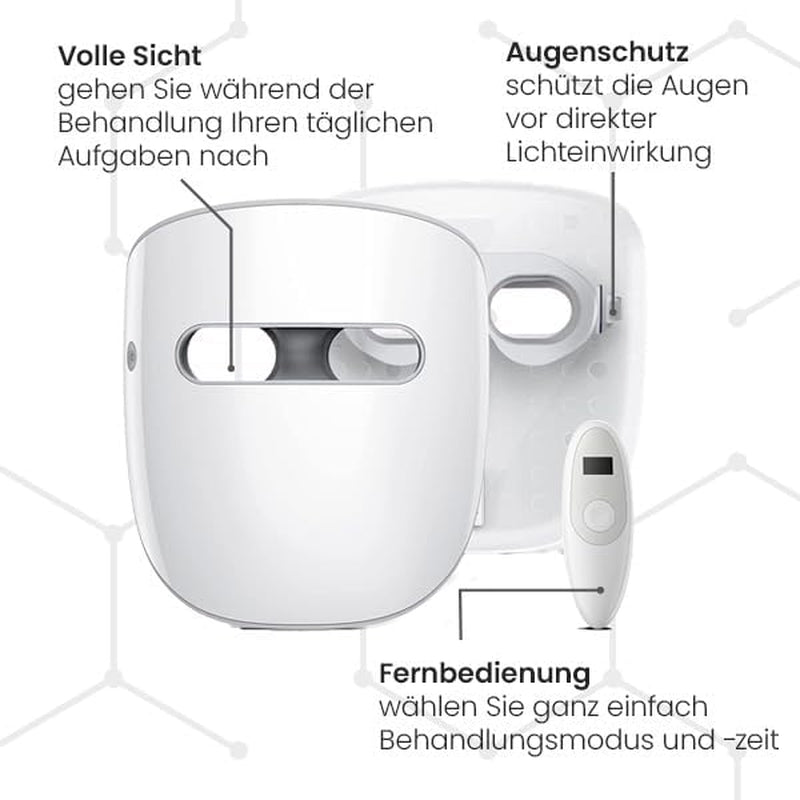 Masque LED Visage - Lumière Rouge, Bleue Et NIR Pour Anti-Âge, Réduction Des Rides Et Traitement De L'Acné. Sans Fil Et Portable.