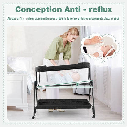Lit De Chevet Pour Bébé Berceau Lit Pliant Portable Berceau Réglable Avec Rangement Gris/Noir