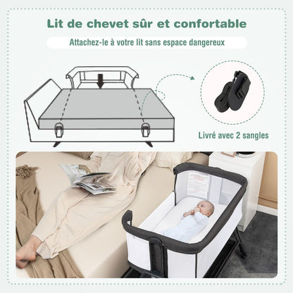 Lit De Chevet Pour Bébé Berceau Lit Pliant Portable Berceau Réglable Avec Rangement Gris/Noir