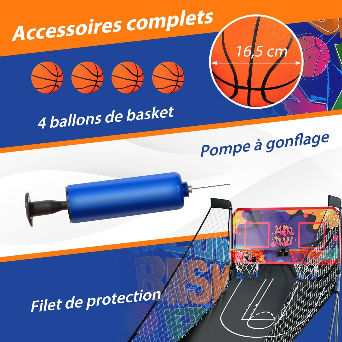 Jeu De Basketball Arcade Panier Compteur Basketball Panier De Basketball Arcade Blanc Et Noir 185X108X205Cm En Acier Bleu/Blanc/Gris/Violet