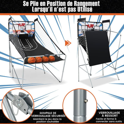 Jeu De Basketball Arcade Panier Compteur Basketball Panier De Basketball Arcade Blanc Et Noir 185X108X205Cm En Acier Bleu/Blanc/Gris/Violet