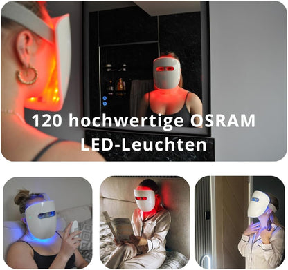 Masque LED Visage - Lumière Rouge, Bleue Et NIR Pour Anti-Âge, Réduction Des Rides Et Traitement De L'Acné. Sans Fil Et Portable.