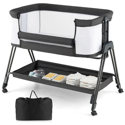 Lit De Chevet Pour Bébé Berceau Lit Pliant Portable Berceau Réglable Avec Rangement Gris/Noir