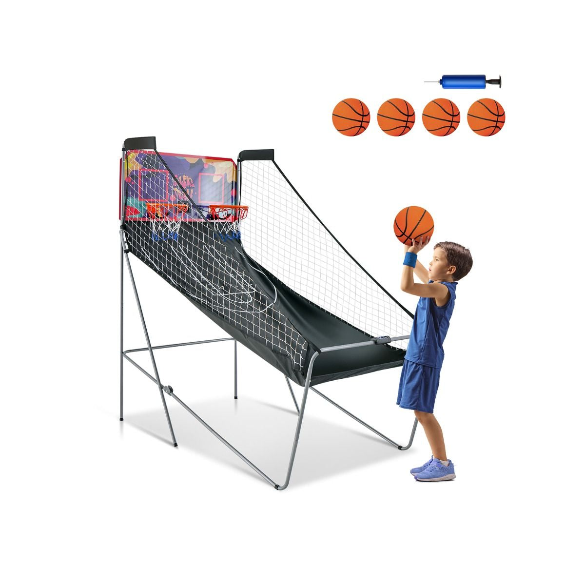 Jeu De Basketball Arcade Panier Compteur Basketball Panier De Basketball Arcade Blanc Et Noir 185X108X205Cm En Acier Bleu/Blanc/Gris/Violet