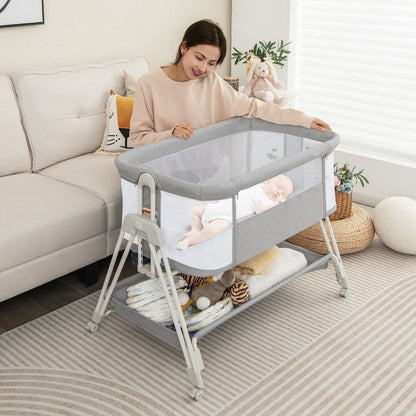 Lit De Chevet Pour Bébé Berceau Lit Pliant Portable Berceau Réglable Avec Rangement Gris/Noir