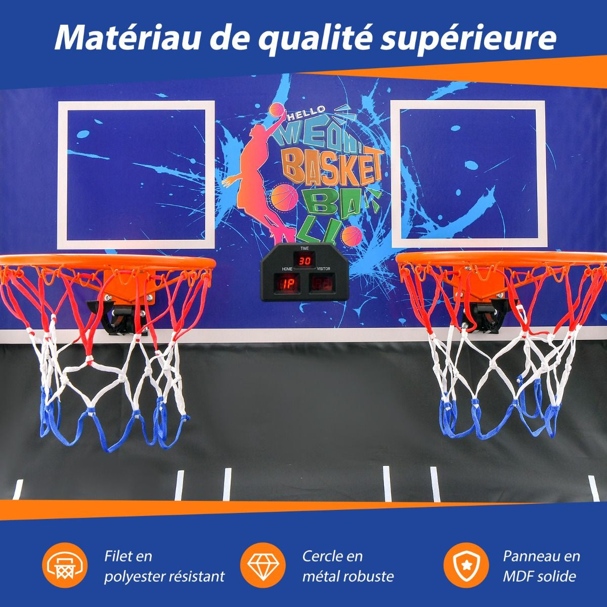 Jeu De Basketball Arcade Panier Compteur Basketball Panier De Basketball Arcade Blanc Et Noir 185X108X205Cm En Acier Bleu/Blanc/Gris/Violet
