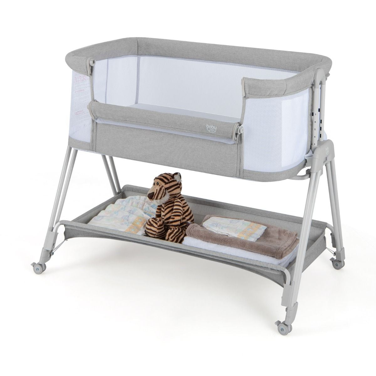 Lit De Chevet Pour Bébé Berceau Lit Pliant Portable Berceau Réglable Avec Rangement Gris/Noir